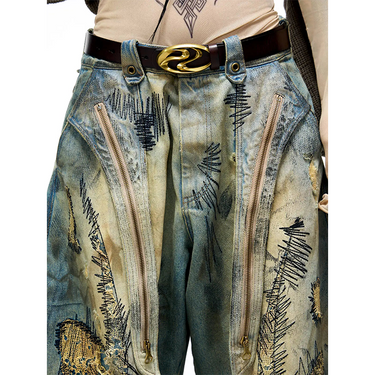 PERSONSOUL STAIN EMBROIDERY SCIMITAR JEANS – 【dugout PERSONSOUL STAIN EMBROIDERY SCIMITAR JEANS – 【dugout