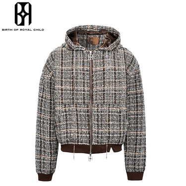 BIRTH OF ROYAL CHILD MAILLARD FANCY TWEED HOODIE WITH COLORFUL JEWELS CHAIN / BROWN
