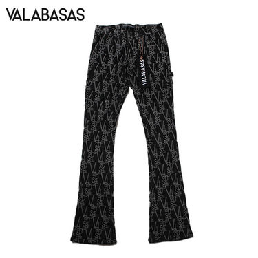 VALABASAS V-SCRAWL DENIM STACKED FLARE JEAN / BLACK WHITE