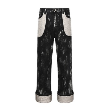 BIRTH OF ROYAL CHILD LARGE POCKETS SPLICED WITH DENIM PANTS / BLACK