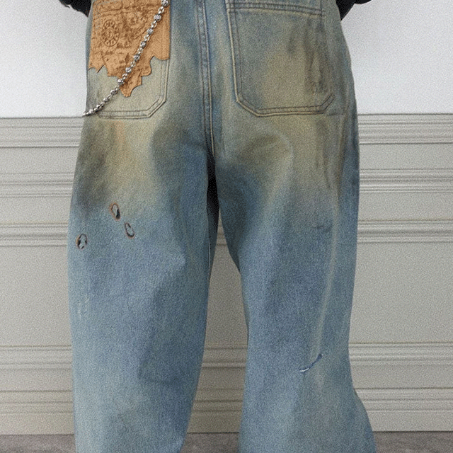 Dirty-Wished Brushing Wax Baggy Denim -BLUE- | WALKIN STORE