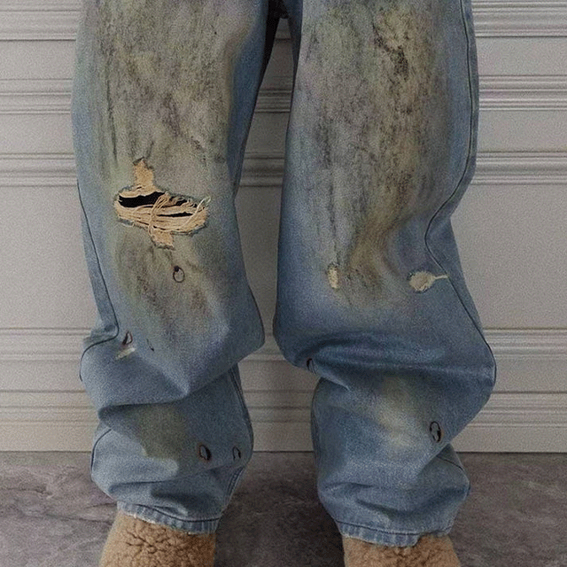 BIRTH OF ROYAL CHILD DIRTY-WASHED BRUSHING WAX BAGGY DENIM