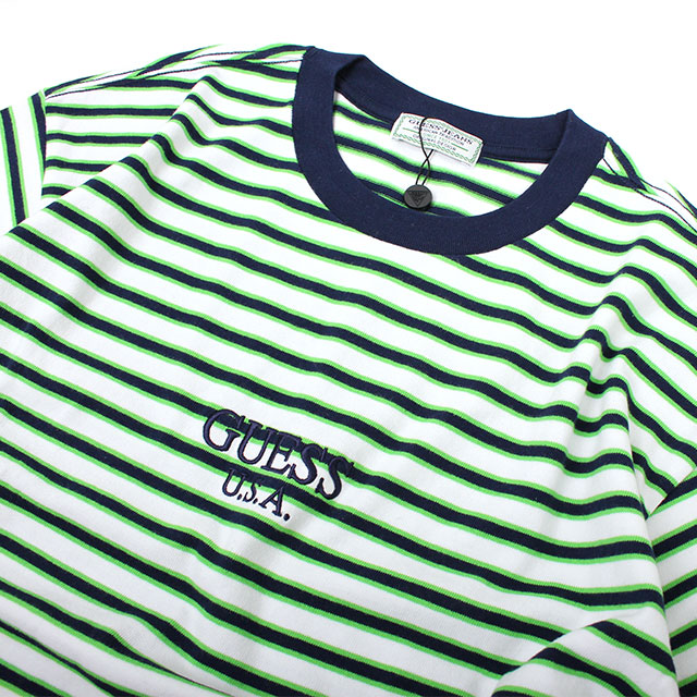 GUESS GREEN LABEL LIME BORDER SS TEE ゲス 緑ロゴ ボーダー 半袖 Tシャツ GGL SS19 (2色展開)