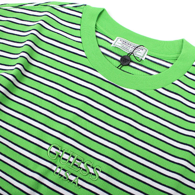 GUESS GREEN LABEL LIME BORDER SS TEE ゲス 緑ロゴ ボーダー 半袖 Tシャツ GGL SS19 (2色展開)